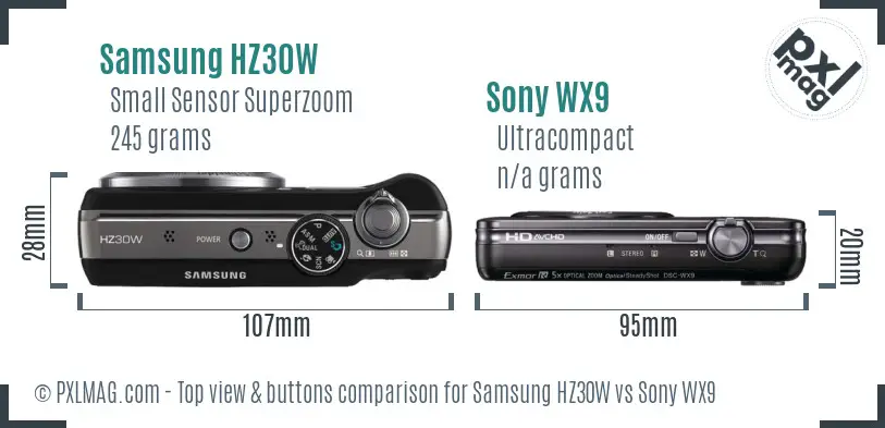 Samsung HZ30W vs Sony WX9 top view buttons comparison