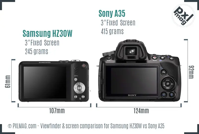 Samsung HZ30W vs Sony A35 Screen and Viewfinder comparison