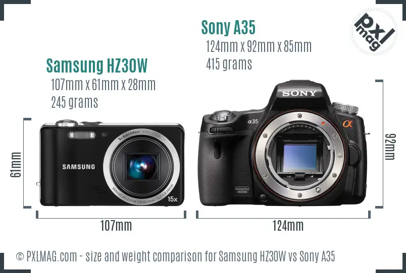 Samsung HZ30W vs Sony A35 size comparison