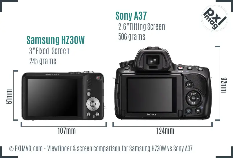 Samsung HZ30W vs Sony A37 Screen and Viewfinder comparison