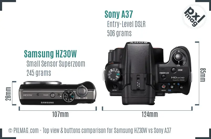 Samsung HZ30W vs Sony A37 top view buttons comparison