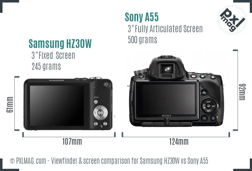 Samsung HZ30W vs Sony A55 Screen and Viewfinder comparison