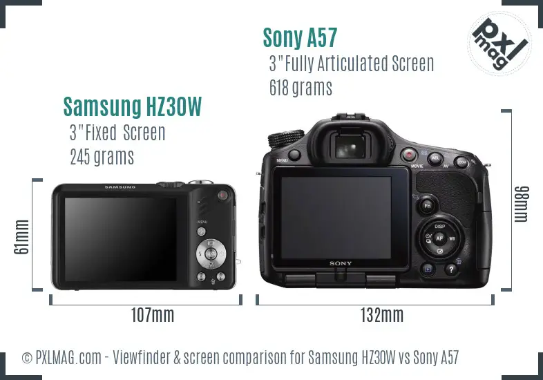 Samsung HZ30W vs Sony A57 Screen and Viewfinder comparison