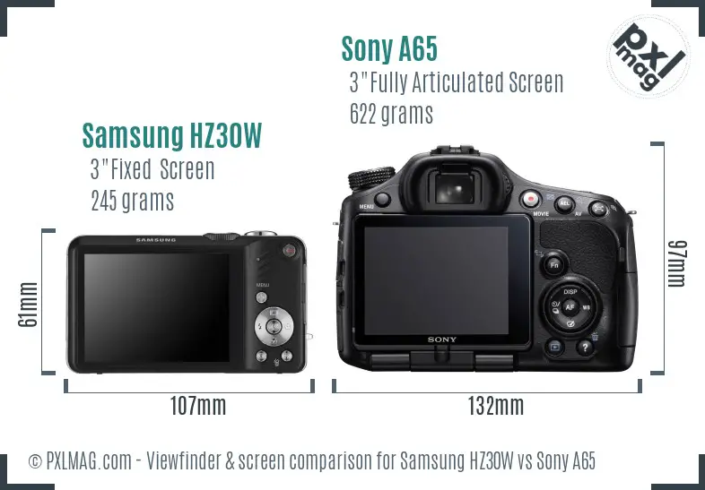Samsung HZ30W vs Sony A65 Screen and Viewfinder comparison