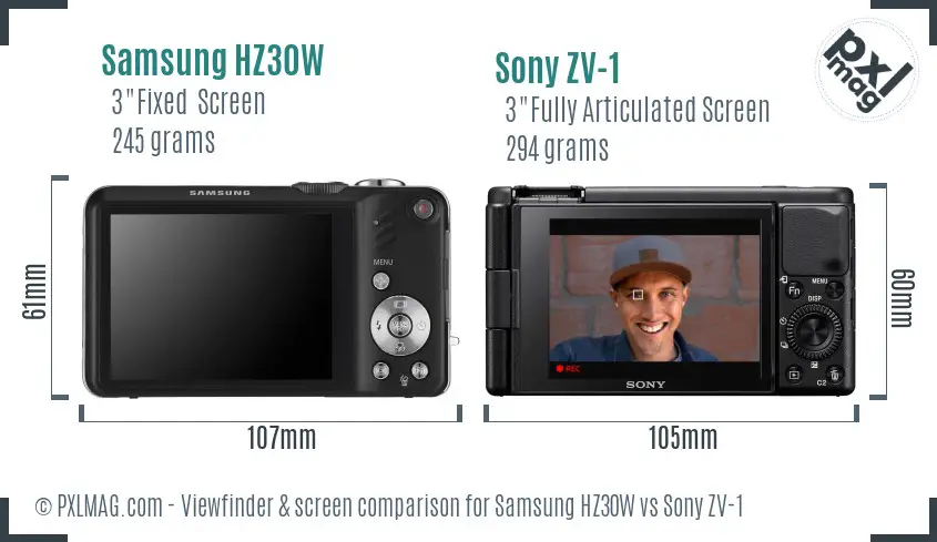 Samsung HZ30W vs Sony ZV-1 Screen and Viewfinder comparison