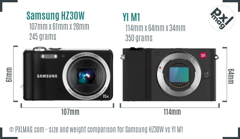 Samsung HZ30W vs YI M1 size comparison