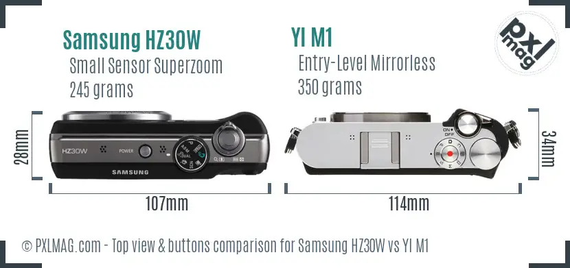 Samsung HZ30W vs YI M1 top view buttons comparison