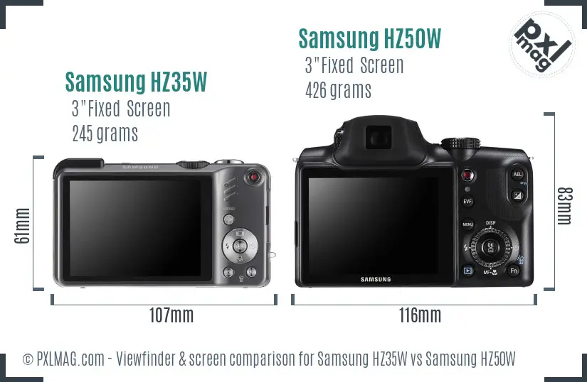 Samsung HZ35W vs Samsung HZ50W Screen and Viewfinder comparison