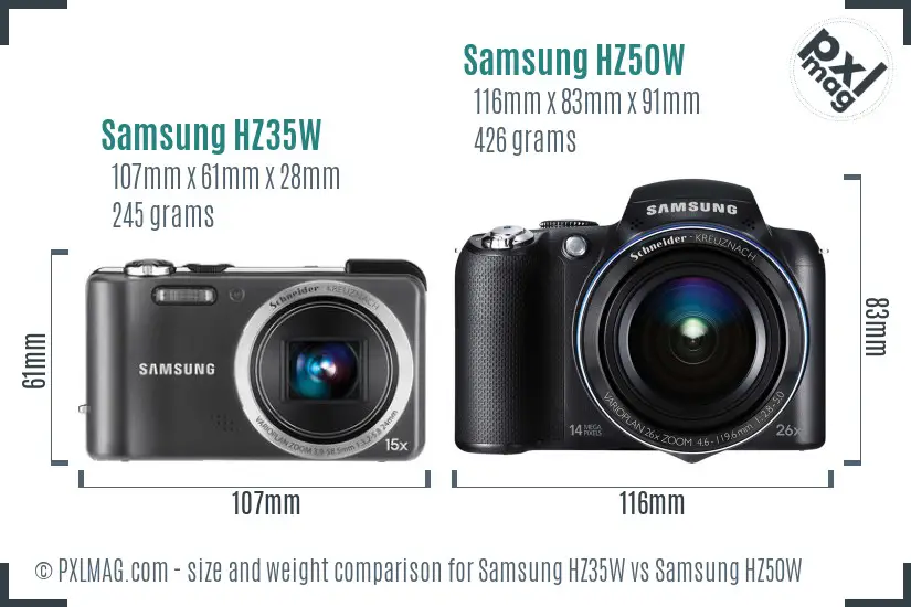 Samsung HZ35W vs Samsung HZ50W size comparison