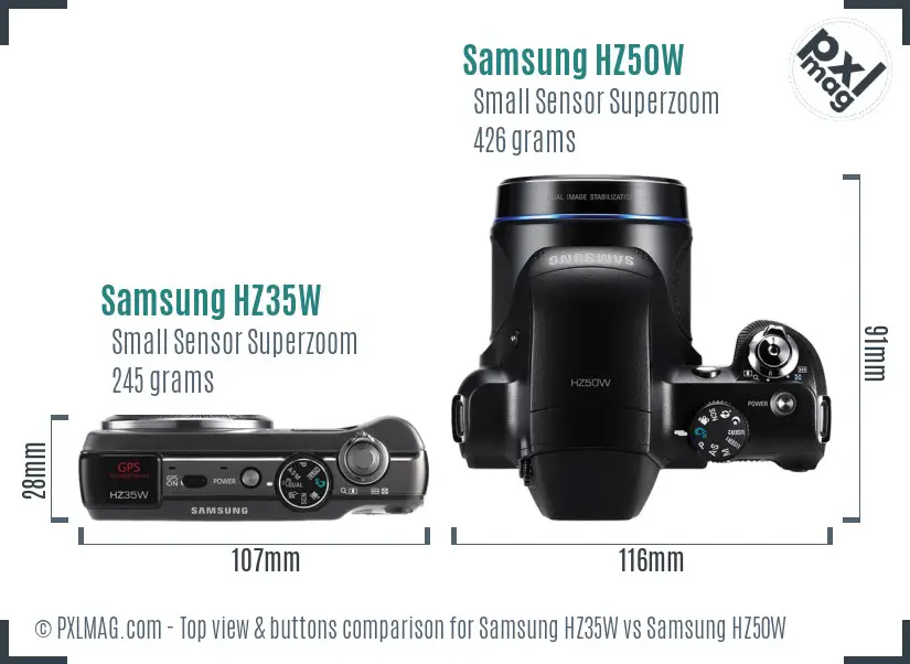 Samsung HZ35W vs Samsung HZ50W top view buttons comparison