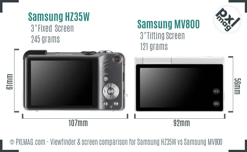 Samsung HZ35W vs Samsung MV800 Screen and Viewfinder comparison