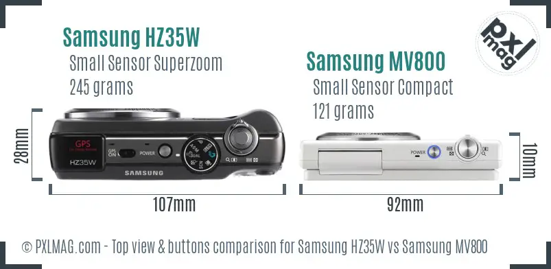 Samsung HZ35W vs Samsung MV800 top view buttons comparison