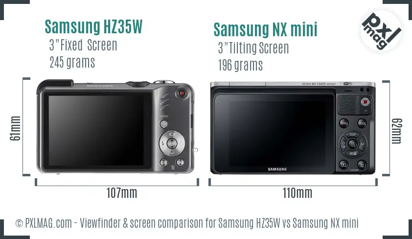 Samsung HZ35W vs Samsung NX mini Screen and Viewfinder comparison