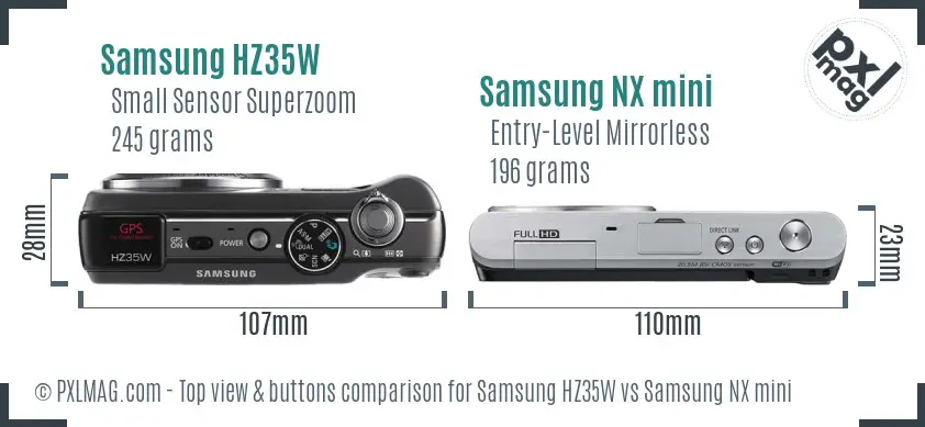 Samsung HZ35W vs Samsung NX mini top view buttons comparison