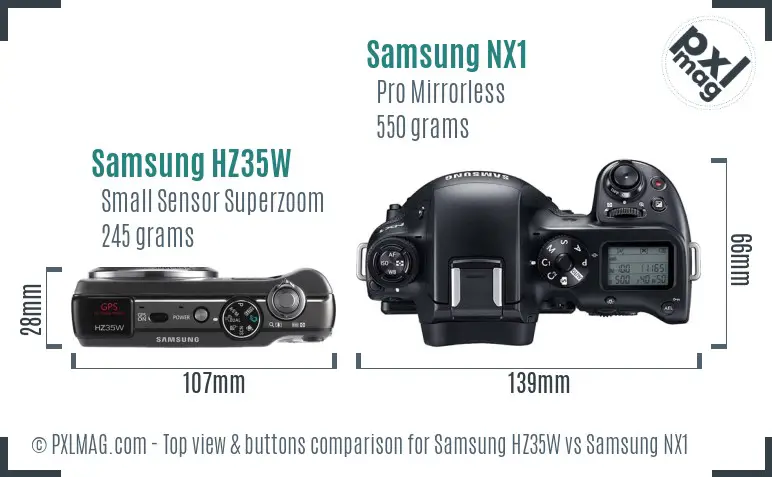 Samsung HZ35W vs Samsung NX1 top view buttons comparison