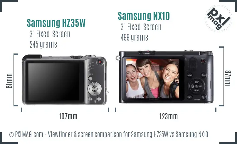 Samsung HZ35W vs Samsung NX10 Screen and Viewfinder comparison