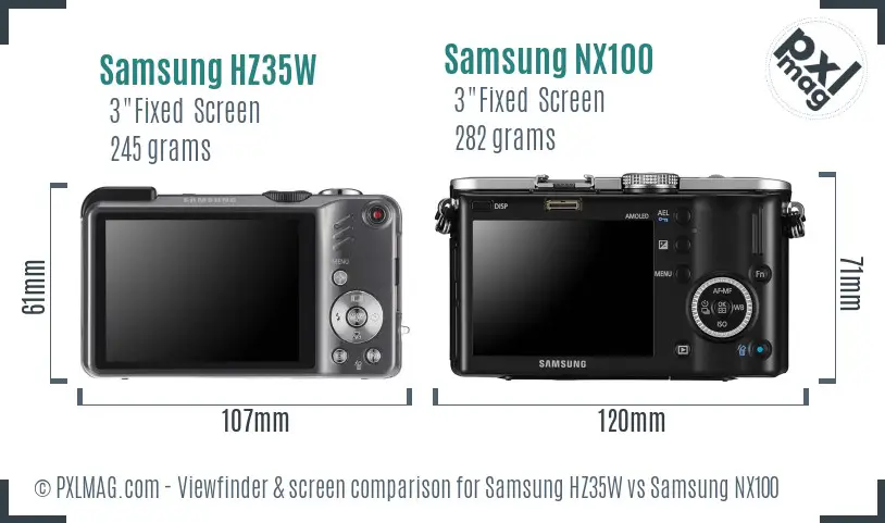 Samsung HZ35W vs Samsung NX100 Screen and Viewfinder comparison