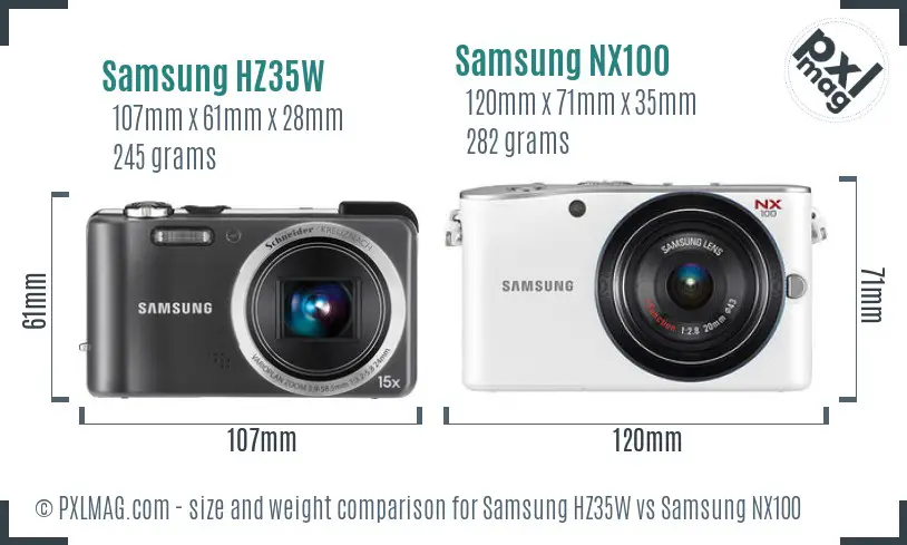 Samsung HZ35W vs Samsung NX100 size comparison
