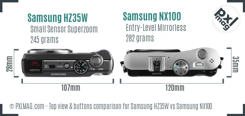 Samsung HZ35W vs Samsung NX100 top view buttons comparison