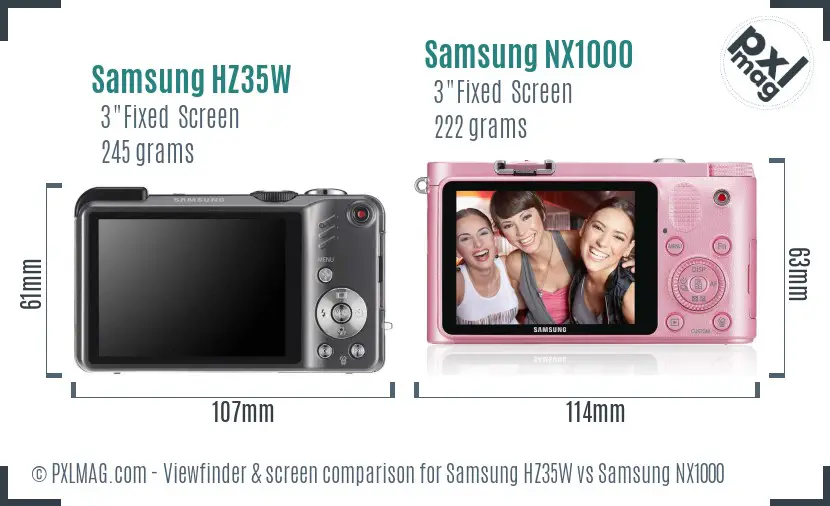 Samsung HZ35W vs Samsung NX1000 Screen and Viewfinder comparison