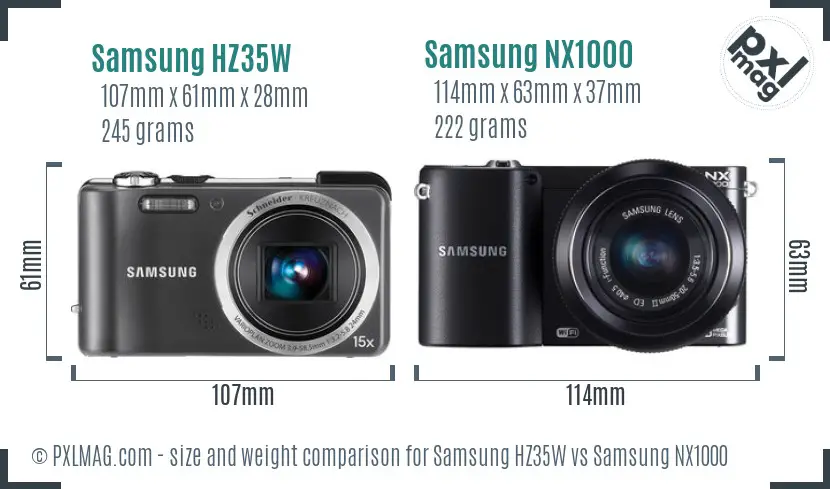 Samsung HZ35W vs Samsung NX1000 size comparison