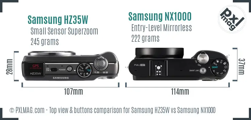 Samsung HZ35W vs Samsung NX1000 top view buttons comparison