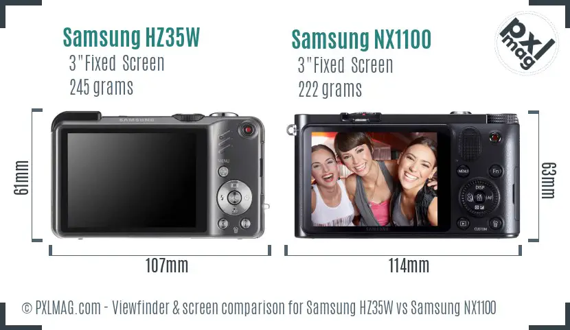 Samsung HZ35W vs Samsung NX1100 Screen and Viewfinder comparison