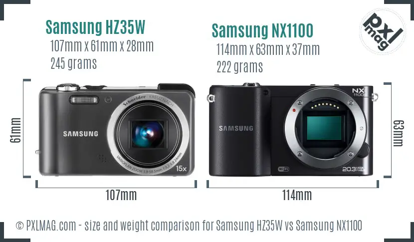 Samsung HZ35W vs Samsung NX1100 size comparison