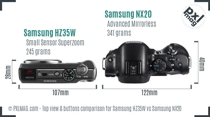 Samsung HZ35W vs Samsung NX20 top view buttons comparison