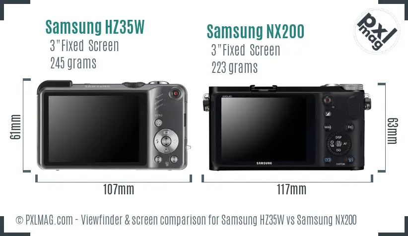 Samsung HZ35W vs Samsung NX200 Screen and Viewfinder comparison