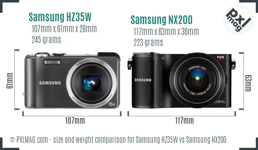 Samsung HZ35W vs Samsung NX200 size comparison