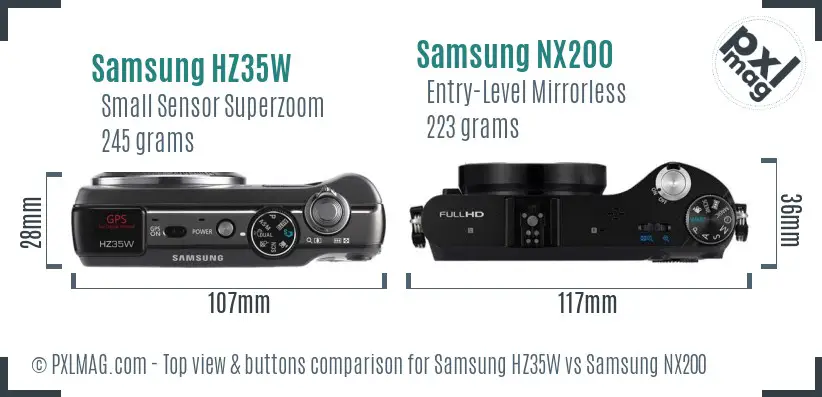 Samsung HZ35W vs Samsung NX200 top view buttons comparison