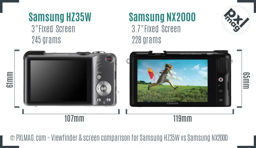 Samsung HZ35W vs Samsung NX2000 Screen and Viewfinder comparison