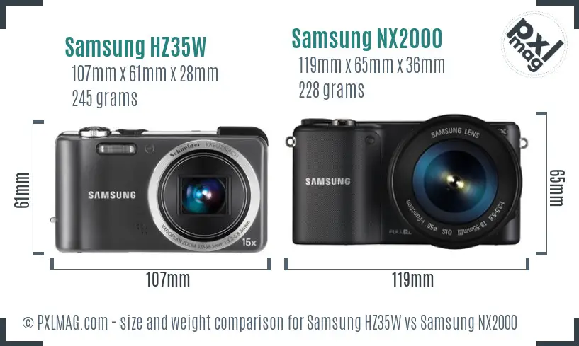 Samsung HZ35W vs Samsung NX2000 size comparison
