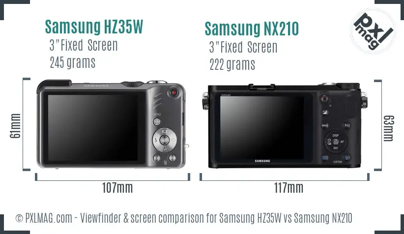 Samsung HZ35W vs Samsung NX210 Screen and Viewfinder comparison