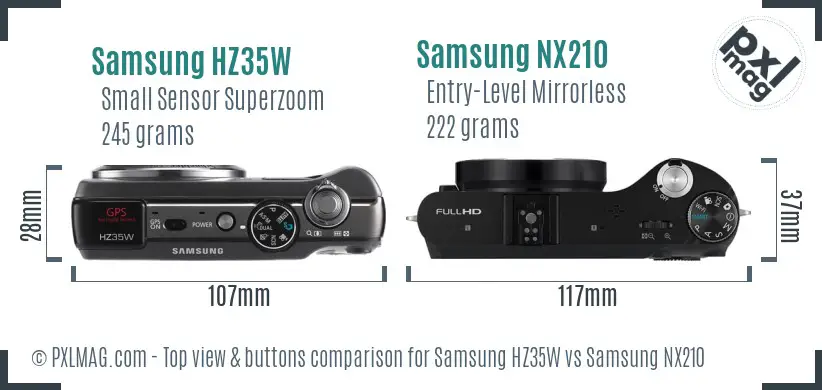 Samsung HZ35W vs Samsung NX210 top view buttons comparison