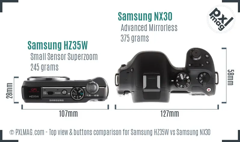 Samsung HZ35W vs Samsung NX30 top view buttons comparison