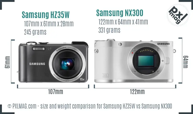 Samsung HZ35W vs Samsung NX300 size comparison
