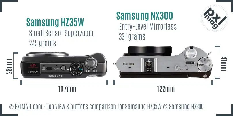 Samsung HZ35W vs Samsung NX300 top view buttons comparison