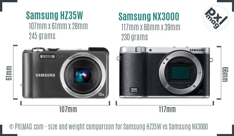 Samsung HZ35W vs Samsung NX3000 size comparison