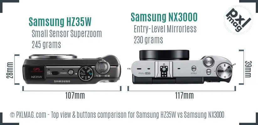 Samsung HZ35W vs Samsung NX3000 top view buttons comparison