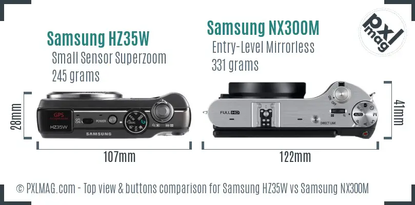 Samsung HZ35W vs Samsung NX300M top view buttons comparison