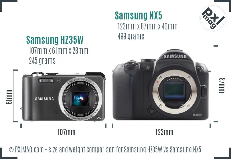 Samsung HZ35W vs Samsung NX5 size comparison