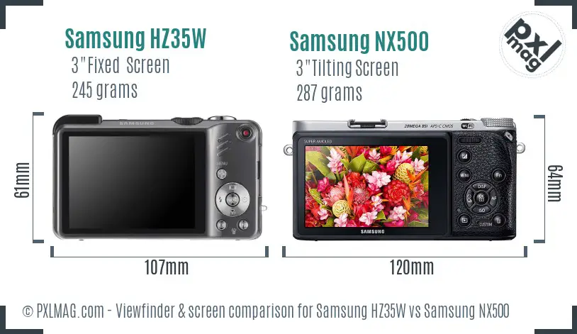 Samsung HZ35W vs Samsung NX500 Screen and Viewfinder comparison