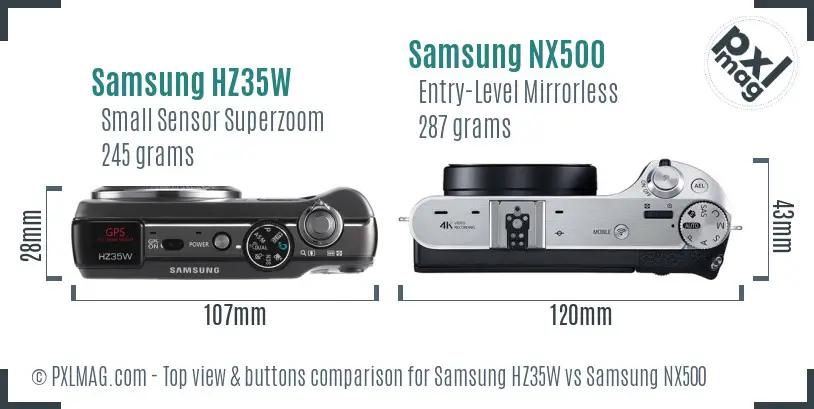 Samsung HZ35W vs Samsung NX500 top view buttons comparison