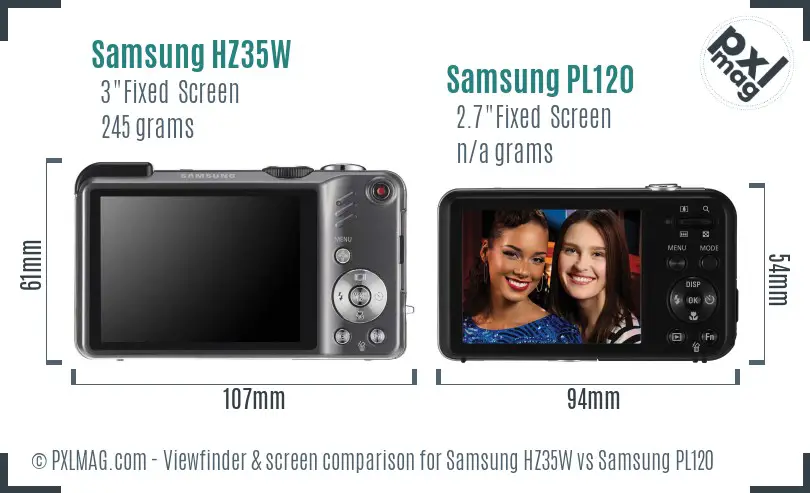 Samsung HZ35W vs Samsung PL120 Screen and Viewfinder comparison