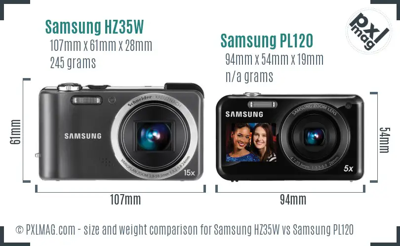 Samsung HZ35W vs Samsung PL120 size comparison