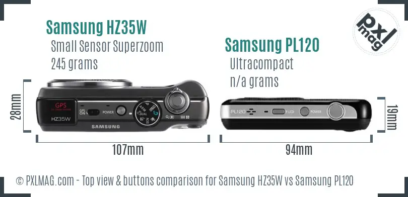 Samsung HZ35W vs Samsung PL120 top view buttons comparison