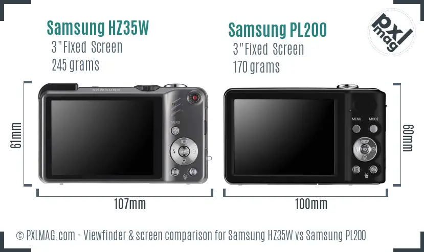Samsung HZ35W vs Samsung PL200 Screen and Viewfinder comparison