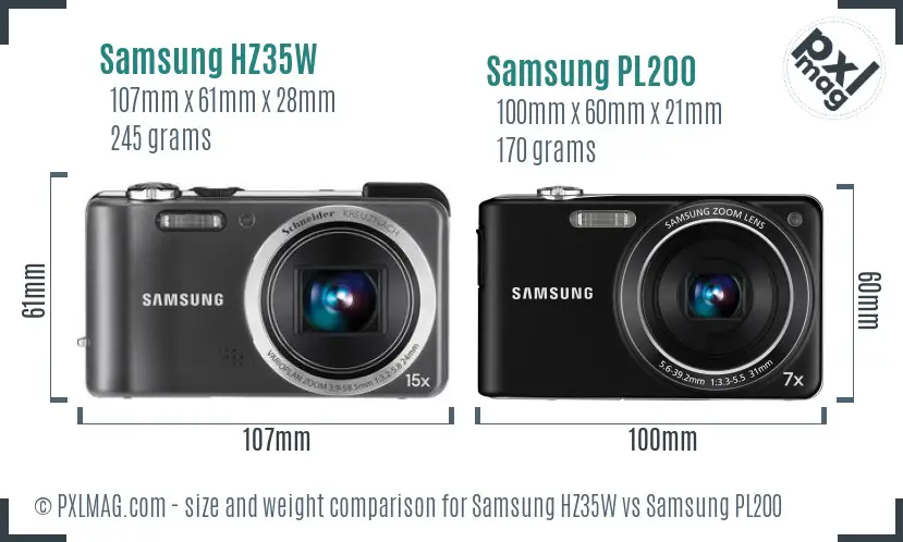 Samsung HZ35W vs Samsung PL200 size comparison